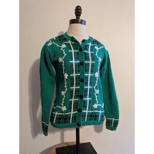 Pendleton‎ vintage teal plaid floral cardigan size small